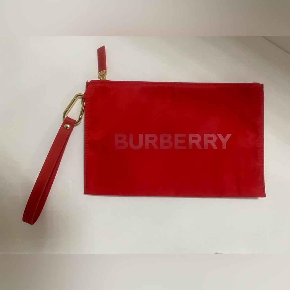 Burberry Red Nylon Wristlet Pouch - New In Package - Beauty Item